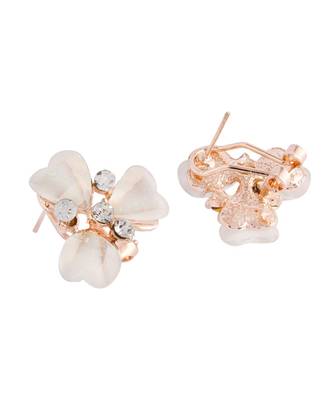 Heart Flower Crystal American Diamond Rose Gold White Stud Earring 2