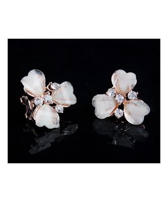 Heart Flower Crystal American Diamond Rose Gold White Stud Earring 3