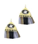 Studded Fan Tassel Bohemian Gypsy Black Blue Grey Statement Earrings
