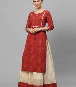 Indo Era Red Bandhani Printed Straight Kurta Skirt Set