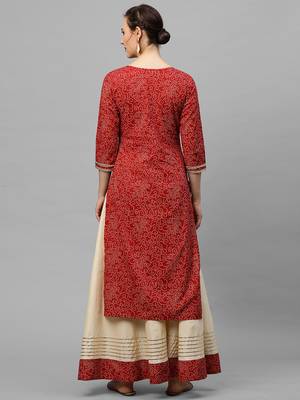 Indo Era Red Bandhani Printed Straight Kurta Skirt Set 2