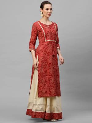 Indo Era Red Bandhani Printed Straight Kurta Skirt Set 3