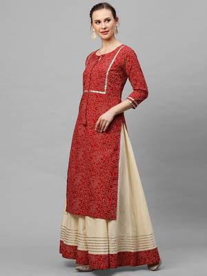 Indo Era Red Bandhani Printed Straight Kurta Skirt Set 4