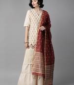 Indo Era Cream Foil Printed Straight Kurta Sharara With Dupatta Set