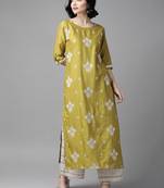 Indo Era Olive Embroidered Straight Kurta Palazzo Set