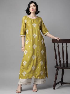 Indo Era Olive Embroidered Straight Kurta Palazzo Set 4