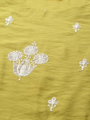Indo Era Olive Embroidered Straight Kurta Palazzo With Dupatta Set 5