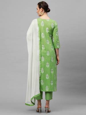 Indo Era Green Printed Straight Kurta Trouser With Dupatta Set 2