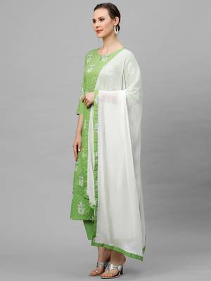 Indo Era Green Printed Straight Kurta Trouser With Dupatta Set 4
