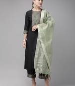 Indo Era Black Solid Straight Kurta Palazzo With Dupatta Set