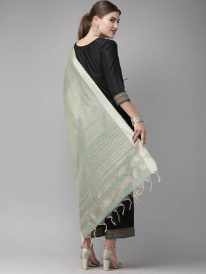 Indo Era Black Solid Straight Kurta Palazzo With Dupatta Set 2