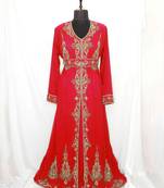 Red luxurious Moroccan Kaftan With Sun-proof hijab.