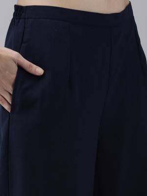 Indo Era Navy Blue Solid Straight Kurta Palazzo Set 5