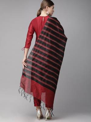 Indo Era Red Solid Straight Kurta Trouser With Dupatta Set 2