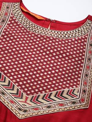 Indo Era Red Solid Straight Kurta Trouser With Dupatta Set 5