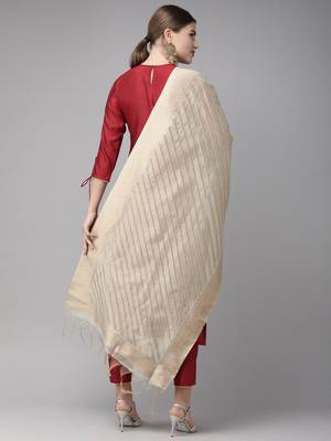 Indo Era Red Solid Straight Kurta Trouser With Dupatta Set 2