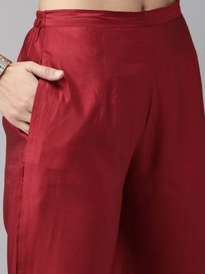 Indo Era Red Solid Straight Kurta Trouser With Dupatta Set 5