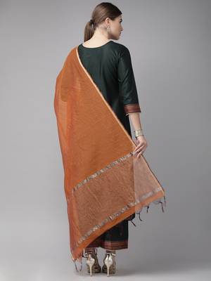 Indo Era Green Solid Straight Kurta Palazzo with Dupatta Sets 2