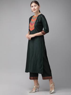 Indo Era Green Solid Straight Kurta Palazzo with Dupatta Sets 3