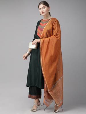 Indo Era Green Solid Straight Kurta Palazzo with Dupatta Sets 4