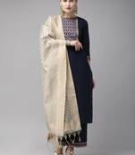 Indo Era Navy Blue Solid Straight Kurta Palazzo with Dupatta Set