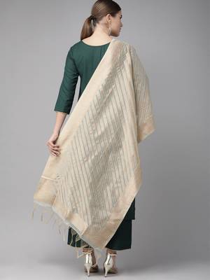 Indo Era Green Solid Straight Kurta Palazzo with Dupatta Set 2