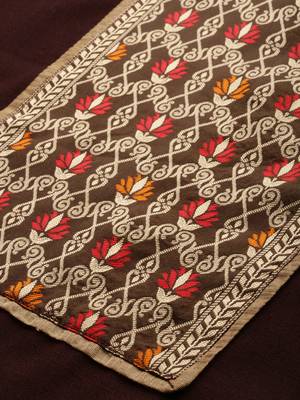 Indo Era Brown Solid Straight Kurta Palazzo with Dupatta Set 5