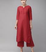 Indo Era Maroon Solid Straight Kurta Palazzo Set