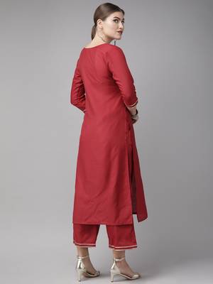 Indo Era Maroon Solid Straight Kurta Palazzo Set 2