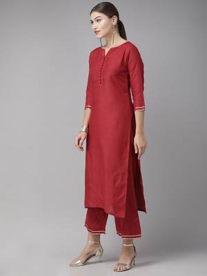 Indo Era Maroon Solid Straight Kurta Palazzo Set 3