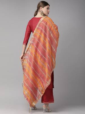Indo Era Maroon Solid Straight Kurta Palazzo With Dupatta  Set 2