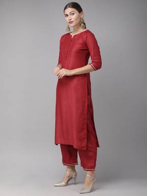 Indo Era Maroon Solid Straight Kurta Palazzo With Dupatta  Set 3