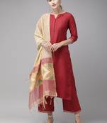 Indo Era Maroon Solid Straight Kurta Palazzo With Dupatta  Set
