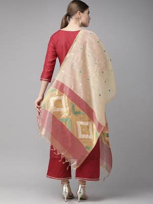 Indo Era Maroon Solid Straight Kurta Palazzo With Dupatta  Set 2