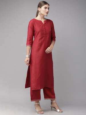 Indo Era Maroon Solid Straight Kurta Palazzo With Dupatta  Set 3