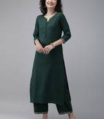 Indo Era Green Solid Straight Kurta Palazzo Set