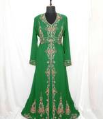 Dark Green Moroccan Kaftan With Sun-proof hijab.
