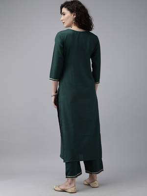 Indo Era Green Solid Straight Kurta Palazzo Set 2
