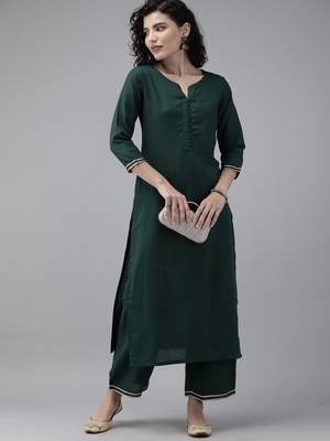 Indo Era Green Solid Straight Kurta Palazzo Set 4