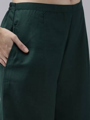 Indo Era Green Solid Straight Kurta Palazzo with Dupatta Set 5