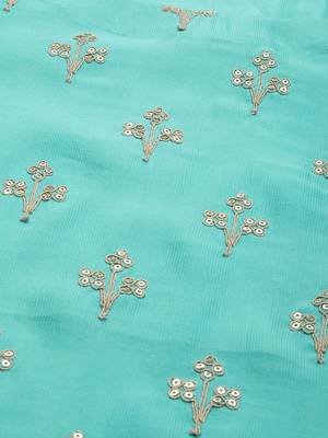 Indo Era Sea Green Embroidered A-line Kurta Trouser With Dupatta Set 5