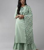 Indo Era Sea Green Embroidered Straight Kurta Sharara With Dupatta Set