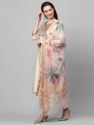 Indo Era Off White Embroidered Straight Kurta Trouser With Dupatta Set 3