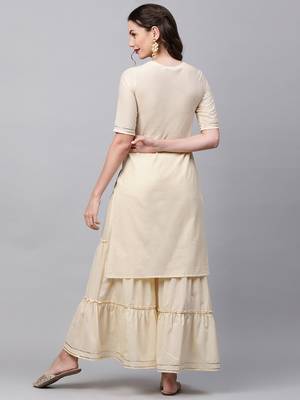 Indo Era Cream Foil Printed Straight Kurta Sharara Set 2