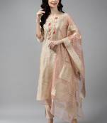 Indo Era Off White Embroidered Straight Kurta Trouser With Dupatta Set