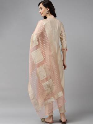 Indo Era Off White Embroidered Straight Kurta Trouser With Dupatta Set 2
