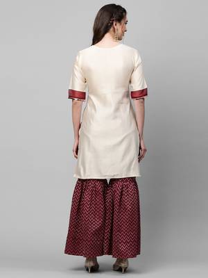 Indo Era Off White Embroidered Straight Kurta Sharara Set 2