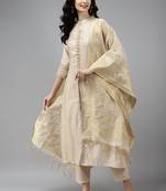 Indo Era Off White Embroidered Straight Kurta Trouser With Dupatta Set