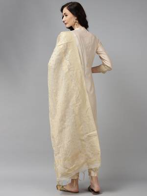 Indo Era Off White Embroidered Straight Kurta Trouser With Dupatta Set 2
