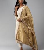 Indo Era Off White Embroidered Straight Kurta Trouser With Dupatta Set